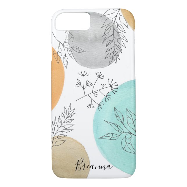 Name Monogram Line Drawing Leaf Pattern Case-Mate iPhone Case (Back)