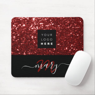 Name Monogram Minimal Burgundy  Glitter Logo Mouse Pad