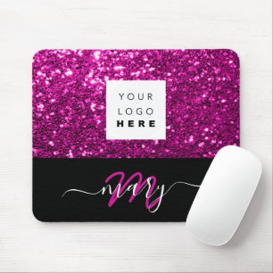 Name Monogram Minimal Pink Glitter Logo Mouse Pad