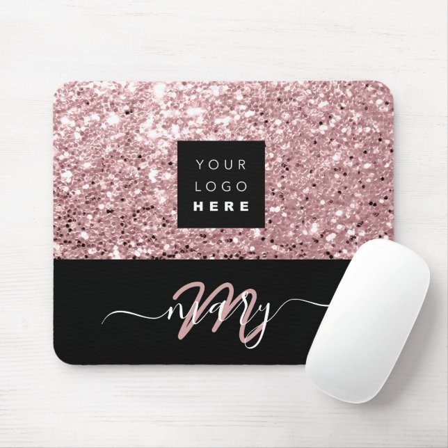 Name Monogram Minimal Pink  Glitter Logo Mouse Pad (With Mouse)