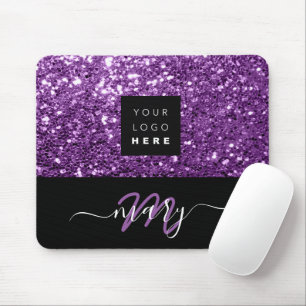 Name Monogram Minimal Purple Glitter Logo Mouse Pad