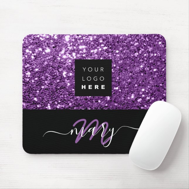 Name Monogram Minimal Purple  Glitter Logo Mouse Pad (With Mouse)