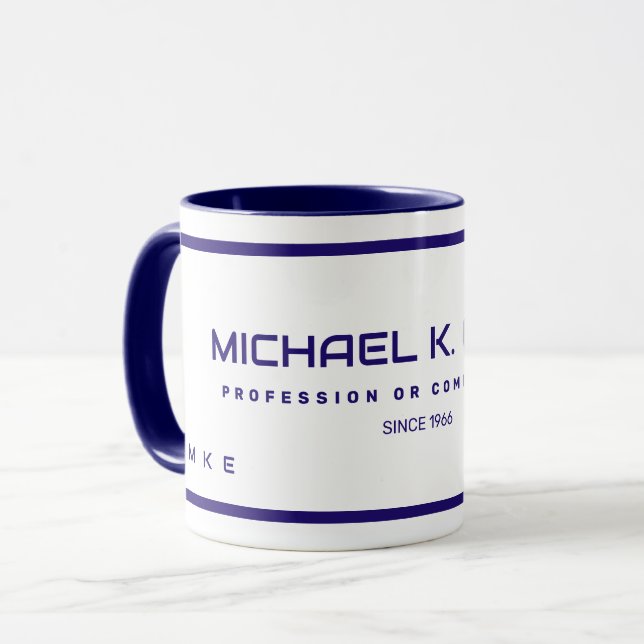 Name & Monogram Modern Blue Coffee Mug (Front Left)