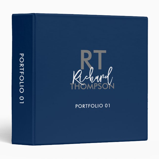 Name Monogram on Dark-Blue Office 3 Ring Binder (Front/Spine)