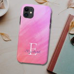 Name Monogram Pink Case-Mate iPhone Case<br><div class="desc">This stylish iPhone case is decorated with a watercolor wash design in shades of pink.
Easily customizable with your name,  and monogram.
Use the Customize Further option to change the text size,  style,  or colour if you wish.</div>