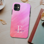 Name Monogram Pink iPhone 11 Case<br><div class="desc">This stylish iPhone case is decorated with a watercolor wash design in shades of pink.
Easily customizable with your name,  and monogram.
Use the Customize Further option to change the text size,  style,  or colour if you wish.</div>