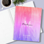 Name Monogram Pink Planner<br><div class="desc">This stylish Planner is decorated with an atmospheric design in shades of pink, purple, and coral.
Easily customizable with your name, monogram, and year.
Use the Design Tool option to change the text size, style, and colour.</div>