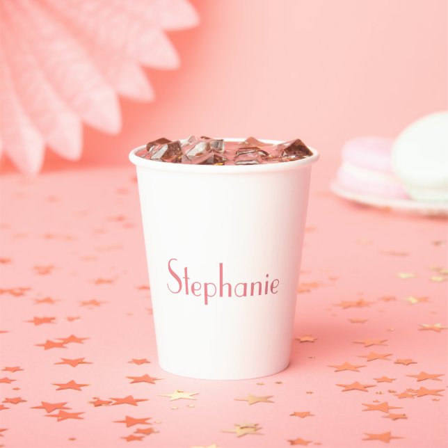 Name Monogram Pink White Cute Custom Girly Paper Cups (Insitu)