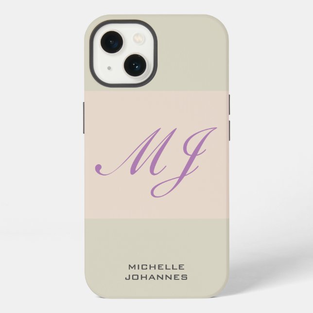 Name Monogram Plain Modern Minimalist iPhone Case (Back)