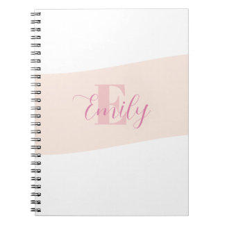Name Monogram Retro Rose Pink Notebook