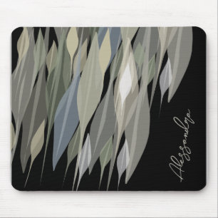 Name Monogram sage green beige grey black leaves Mouse Pad