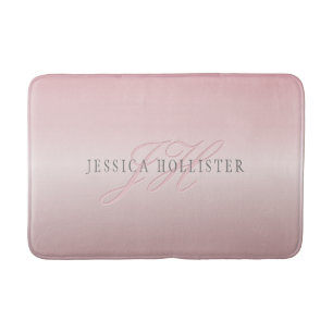 Name & Monogram Soft FAUX Rose Gold Blush Bath Mat