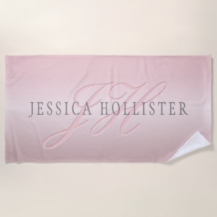 Name & Monogram Soft FAUX Rose Gold Blush Beach Towel