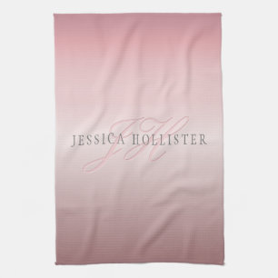 Name & Monogram   Soft FAUX Rose Gold Blush Kitchen Towel