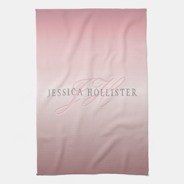 Name & Monogram | Soft FAUX Rose Gold Blush Kitchen Towel (Vertical)