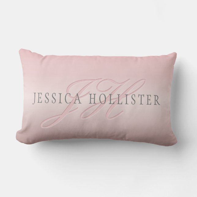 Name & Monogram | Soft FAUX Rose Gold Blush Lumbar Pillow (Front)