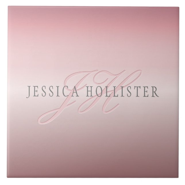 Name & Monogram | Soft FAUX Rose Gold Blush Tile (Front)