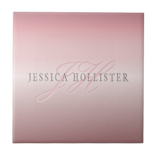 Name & Monogram   Soft FAUX Rose Gold Blush Tile
