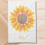 Name Monogram Sunflower Kitchen Towel<br><div class="desc">This floral kitchen towel is decorated with a yellow watercolor sunflower.
Customize it with your name and initial.
Because we create our own artwork you won't find this exact image from other designers.
Original Watercolor © Michele Davies.</div>