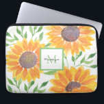 Name Monogram Sunflowers  Laptop Sleeve<br><div class="desc">This unique laptop sleeve features a watercolor sunflower and foliage pattern in shades of yellow and green.
Easily customizable with your name and monogram.
Original Watercolor © Michele Davies.</div>