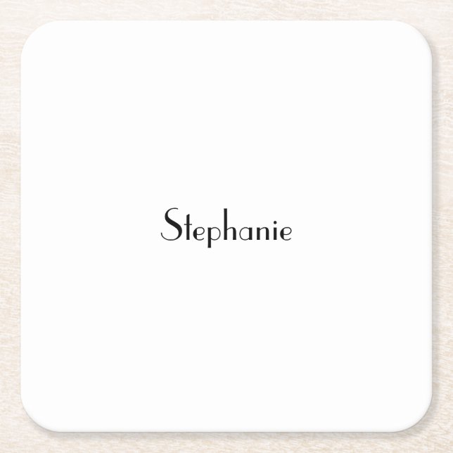 Name Monogram Template Black White Custom Cute Square Paper Coaster (Front)