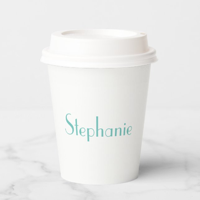 Name Monogram Template Teal Blue White Custom Cute Paper Cups (Front)