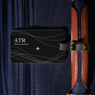 Name Monogram thin curved lines on black Luggage Tag