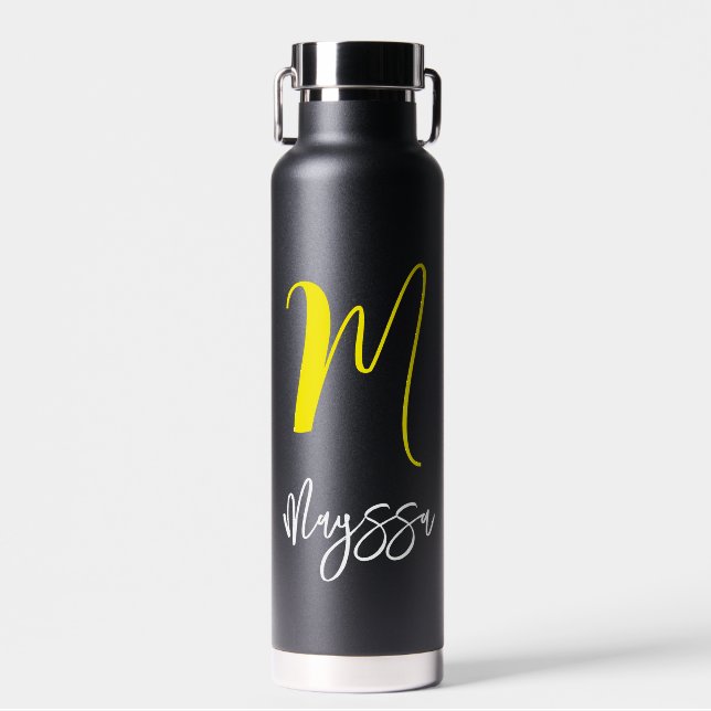 Name & Monogram WaterBottle | Customized Black  Water Bottle (Front)