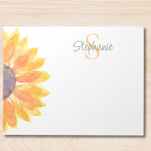 Name Monogram Watercolor Sunflower Notepad (Creator Uploaded)