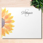 Name Monogram Watercolor Sunflower Notepad<br><div class="desc">This floral personalized notepad is decorated with a yellow watercolor sunflower. 
Easily customizable with your name and monogram. 
Use the Design Tool to change the text size,  style,  or colour. 
As we create our artwork you won't find this exact image from other designers. Original Watercolor © Michele Davies.</div>