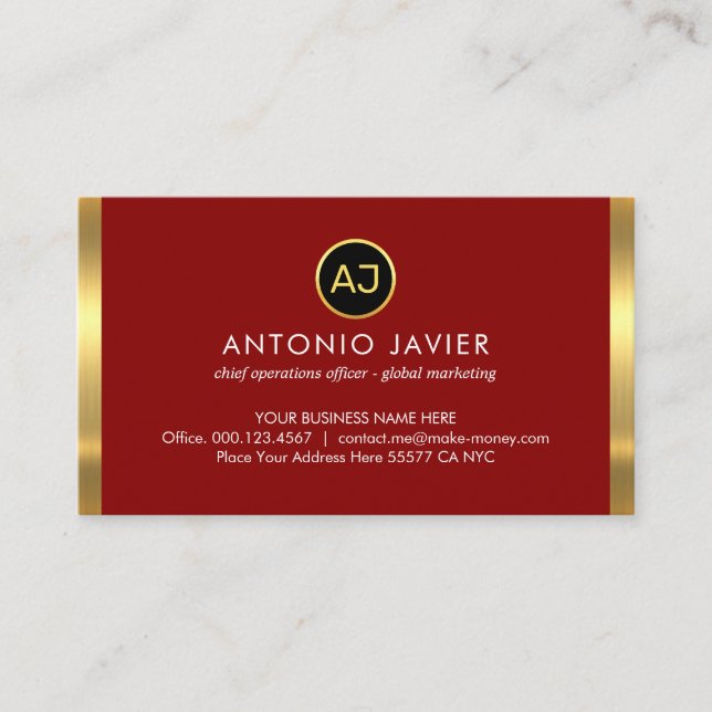Name Monogram With Gold Frame Business Card (Front)