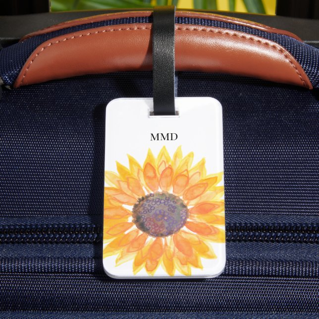 Name Monogram Yellow Sunflower  Luggage Tag (Back Insitu 4)