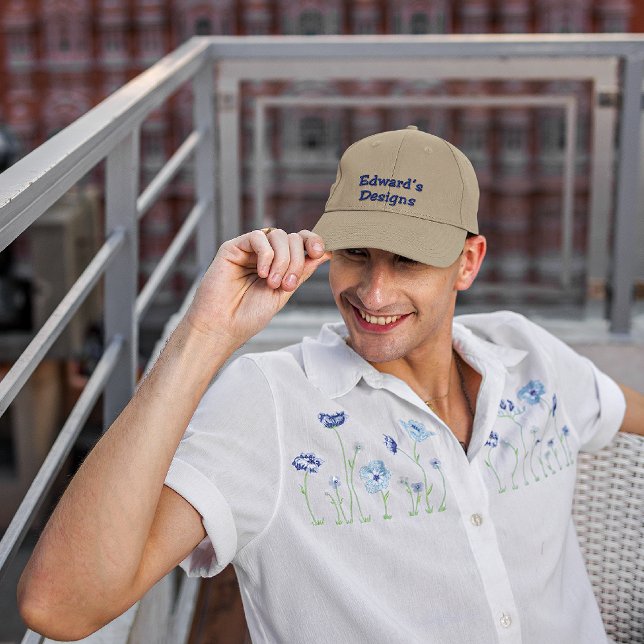 Name, Navy Blue Embroidery Thread Khaki Hat (Creator Uploaded)