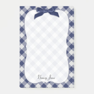 Name Navy Blue Gingham Checks Pattern Bracket Post-it Notes