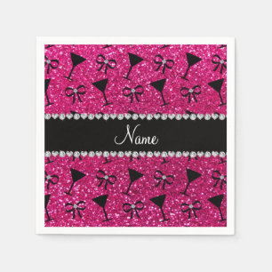 name neon hot pink glitter cocktail glass bow napkin