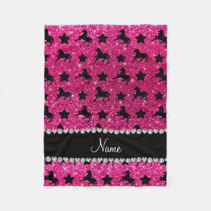 Name neon hot pink glitter horses stars fleece blanket