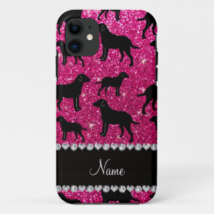 Name neon hot pink glitter labrador retrievers iPhone 11 case