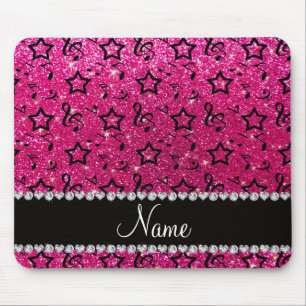 Name neon hot pink glitter music notes stars mouse pad