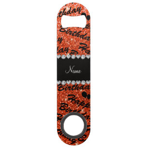 Name neon orange glitter happy birthday balloons bar key