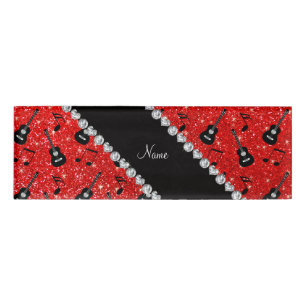 Name neon red glitter guitars music notes tag