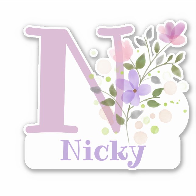Name Nicky & Initial with Floral Design (Front)