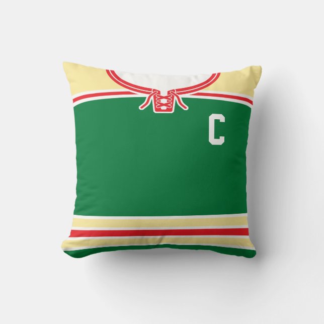 Name & Number Green Customizable Hockey Jersey Throw Pillow (Front)