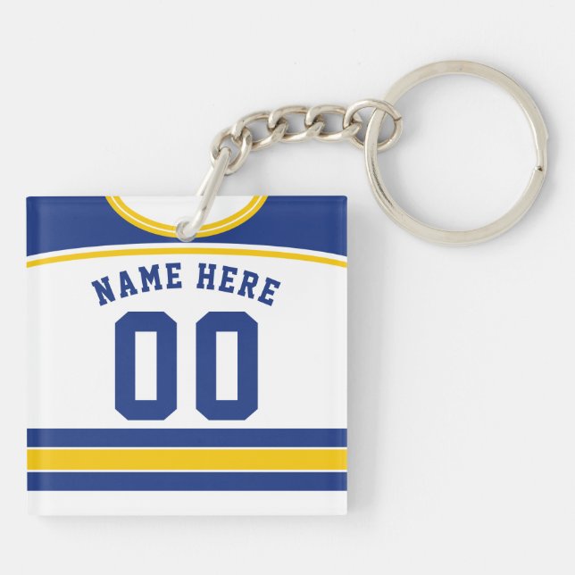 Name & Number Jersey Keyring, Hockey Lacrosse Keychain (Back)
