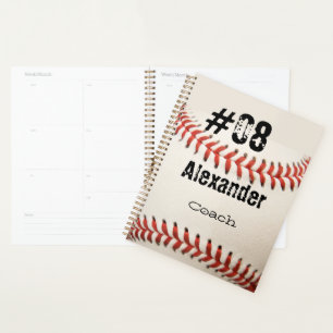 Name Number Position Custom White Baseball Planner