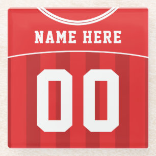 Name & Number Red Jersey, Soccer Football Glass Coaster