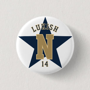 Name Number Star Navy Blue and Gold Veteran  1 Inch Round Button