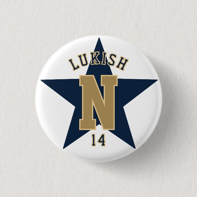 Name Number Star Navy Blue and Gold Veteran  1 Inch Round Button (Front)