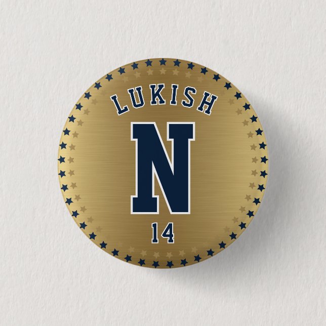 Name Number Stars Navy Blue and Gold Veteran  1 Inch Round Button (Front)
