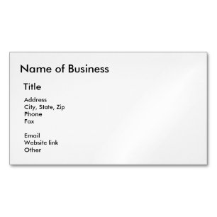 Name of Business, Address, Site Information Magnetic Business Card