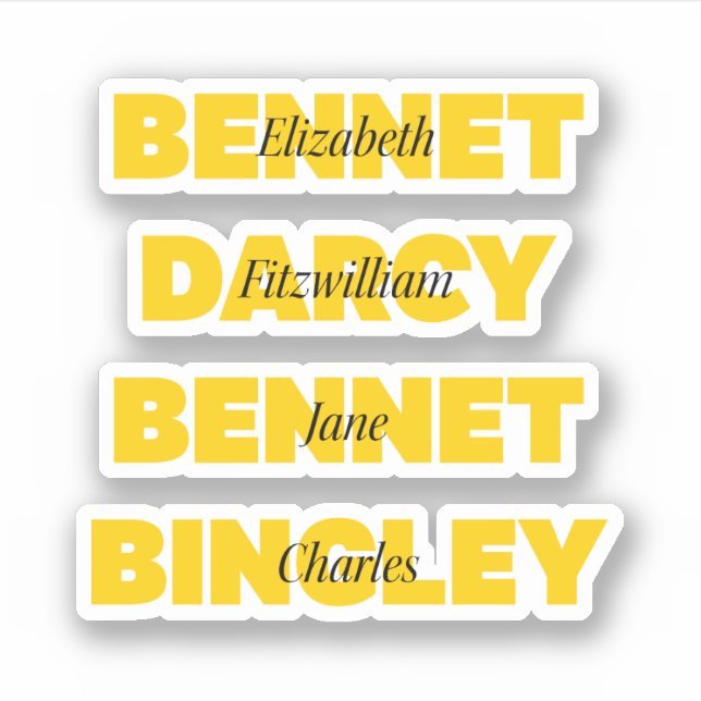 Name of Main Characters from Pride and Prejudice (Front)